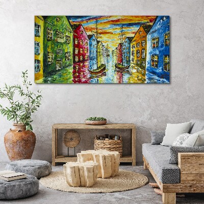 Foto auf leinwand Bunte Stadthäuser am Fluss