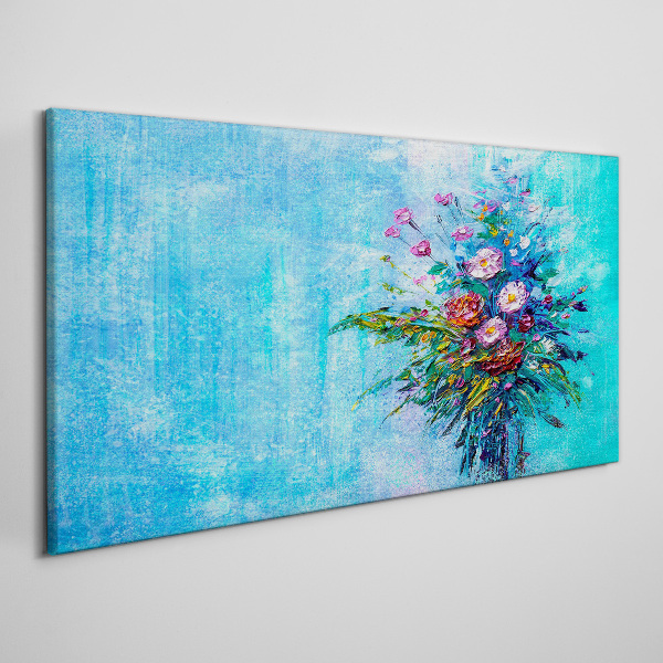 Foto auf leinwand Blumenkomposition auf blauem Hintergrund