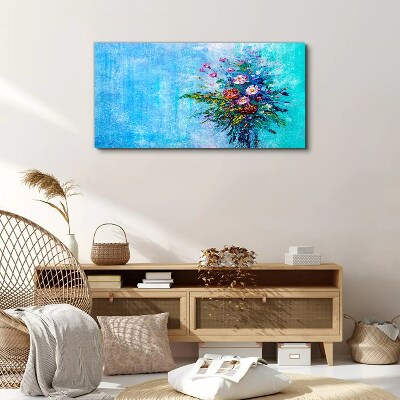 Foto auf leinwand Blumenkomposition auf blauem Hintergrund