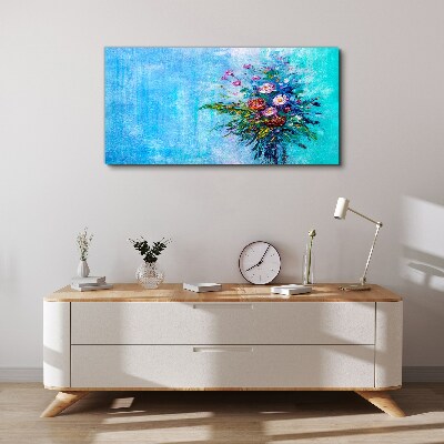 Foto auf leinwand Blumenkomposition auf blauem Hintergrund
