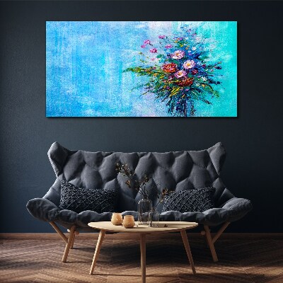 Foto auf leinwand Blumenkomposition auf blauem Hintergrund