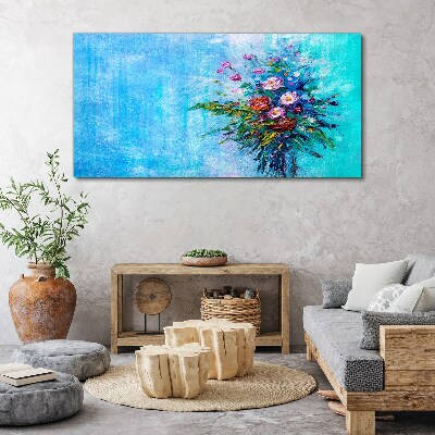 Foto auf leinwand Blumenkomposition auf blauem Hintergrund
