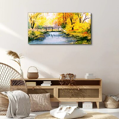Wandbild Wald Flussbrücke Natur