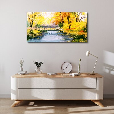 Wandbild Wald Flussbrücke Natur