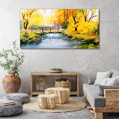 Wandbild Wald Flussbrücke Natur