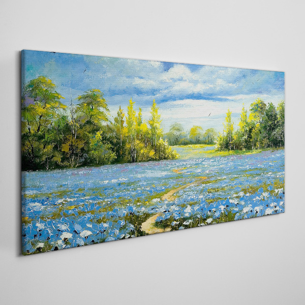 Foto auf leinwand Frühlingslandschaft mit blauen Blumen