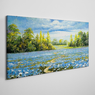 Foto auf leinwand Frühlingslandschaft mit blauen Blumen