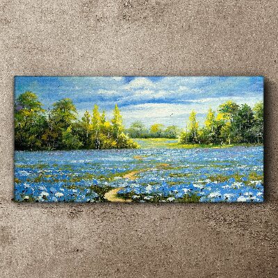 Foto auf leinwand Frühlingslandschaft mit blauen Blumen