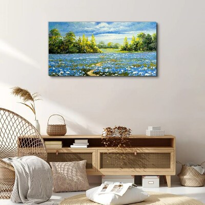 Foto auf leinwand Frühlingslandschaft mit blauen Blumen
