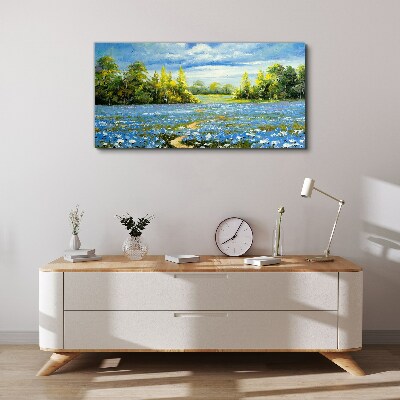 Foto auf leinwand Frühlingslandschaft mit blauen Blumen