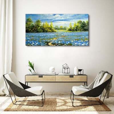Foto auf leinwand Frühlingslandschaft mit blauen Blumen