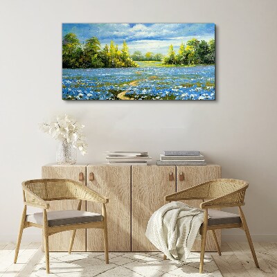Foto auf leinwand Frühlingslandschaft mit blauen Blumen