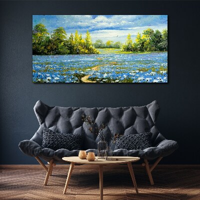 Foto auf leinwand Frühlingslandschaft mit blauen Blumen