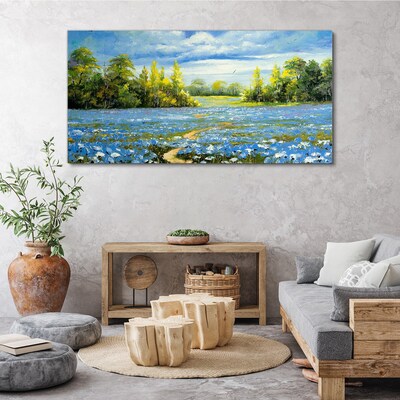 Foto auf leinwand Frühlingslandschaft mit blauen Blumen
