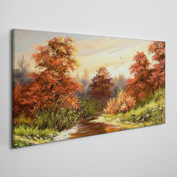 Foto auf leinwand Herbstlandschaft mit einem Fluss