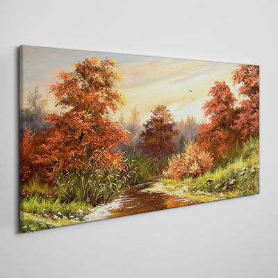 Foto auf leinwand Herbstlandschaft mit einem Fluss