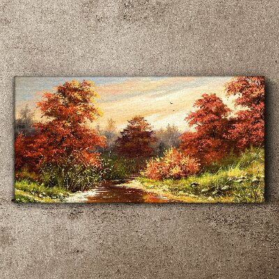 Foto auf leinwand Herbstlandschaft mit einem Fluss