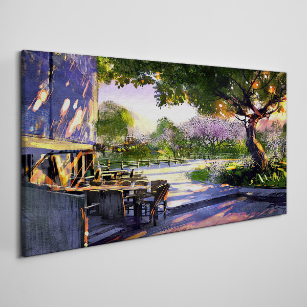 Foto auf leinwand Frühlingslandschaft mit blühenden Bäumen