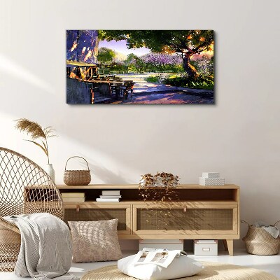 Foto auf leinwand Frühlingslandschaft mit blühenden Bäumen