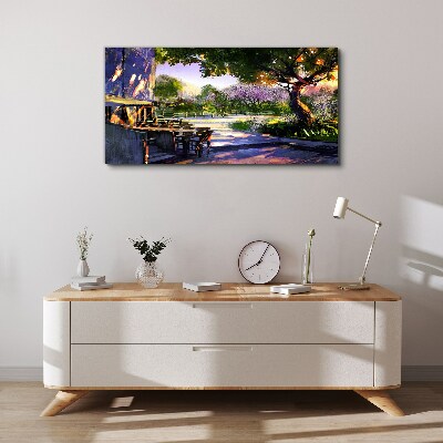 Foto auf leinwand Frühlingslandschaft mit blühenden Bäumen