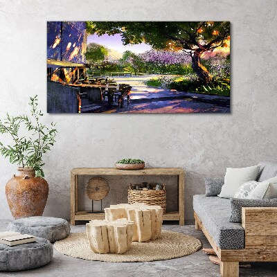 Foto auf leinwand Frühlingslandschaft mit blühenden Bäumen