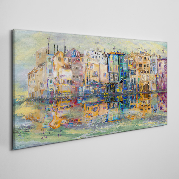 Foto auf leinwand Eine bunte Stadt am Wasser