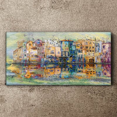 Foto auf leinwand Eine bunte Stadt am Wasser