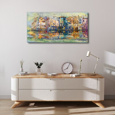 Foto auf leinwand Eine bunte Stadt am Wasser
