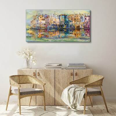 Foto auf leinwand Eine bunte Stadt am Wasser