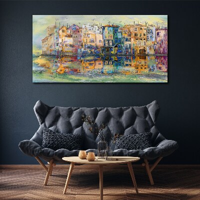 Foto auf leinwand Eine bunte Stadt am Wasser