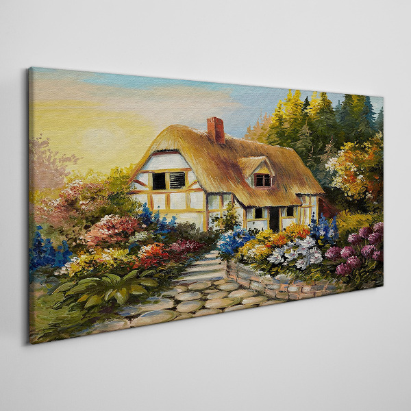 Foto auf leinwand Ein charmantes Landhaus in Blumen