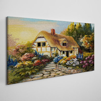 Foto auf leinwand Ein charmantes Landhaus in Blumen