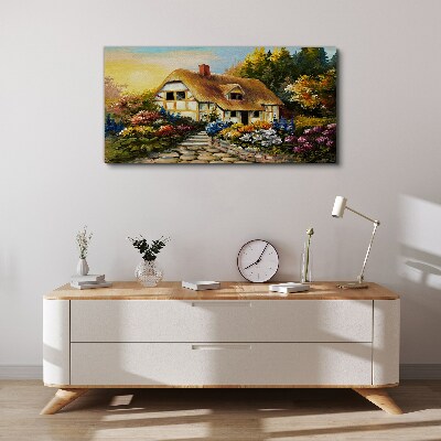 Foto auf leinwand Ein charmantes Landhaus in Blumen