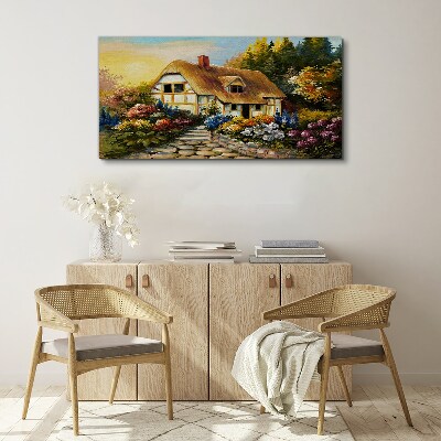 Foto auf leinwand Ein charmantes Landhaus in Blumen