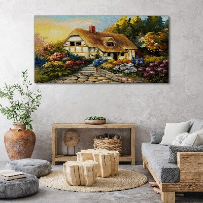 Foto auf leinwand Ein charmantes Landhaus in Blumen