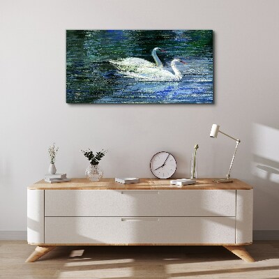 Foto auf leinwand Ruhiges Wasser mit Schwänen