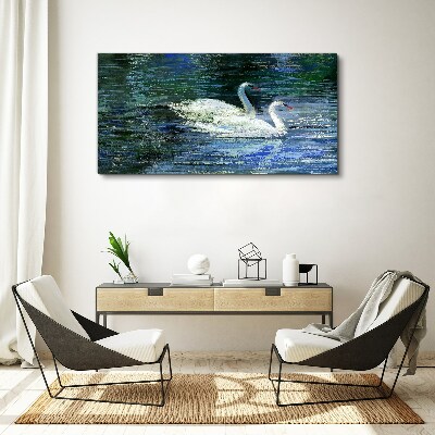 Foto auf leinwand Ruhiges Wasser mit Schwänen