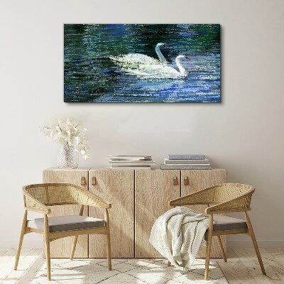 Foto auf leinwand Ruhiges Wasser mit Schwänen