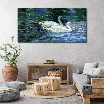 Foto auf leinwand Ruhiges Wasser mit Schwänen