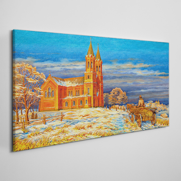Foto auf leinwand Winterlandschaft mit Kirche