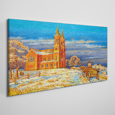 Foto auf leinwand Winterlandschaft mit Kirche