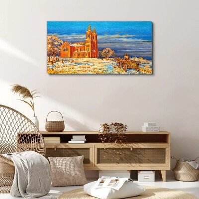 Foto auf leinwand Winterlandschaft mit Kirche
