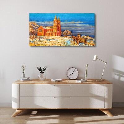 Foto auf leinwand Winterlandschaft mit Kirche