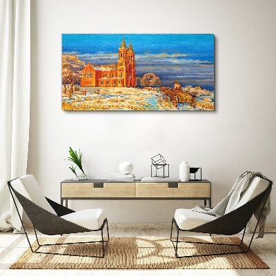 Foto auf leinwand Winterlandschaft mit Kirche
