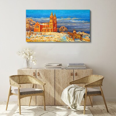 Foto auf leinwand Winterlandschaft mit Kirche