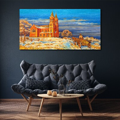 Foto auf leinwand Winterlandschaft mit Kirche