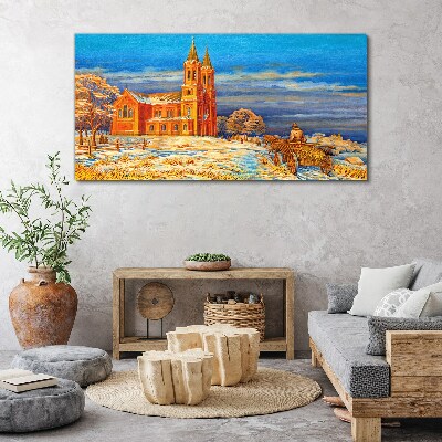 Foto auf leinwand Winterlandschaft mit Kirche