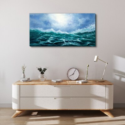 Foto auf leinwand Stürmisches Meer in Blautönen