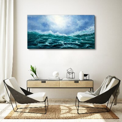 Foto auf leinwand Stürmisches Meer in Blautönen