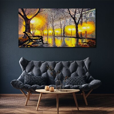 Foto auf leinwand Goldene Lichter im Park